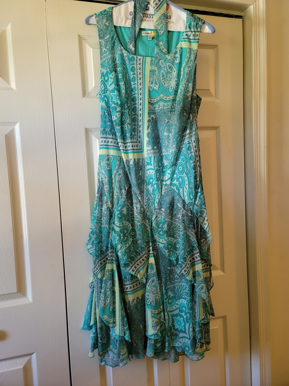 Sleeveless Teal Paisley Tiered Summer Dress